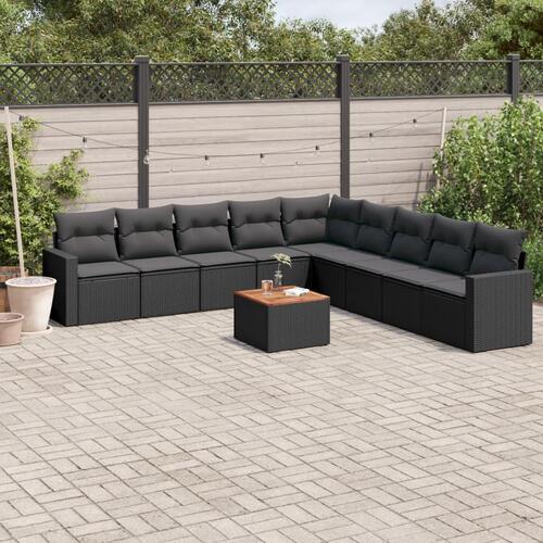 Sofasæt til haven 10 dele med hynder polyrattan sort