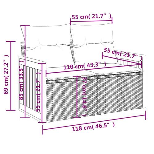 2-personers havesofa med hynder polyrattan sort