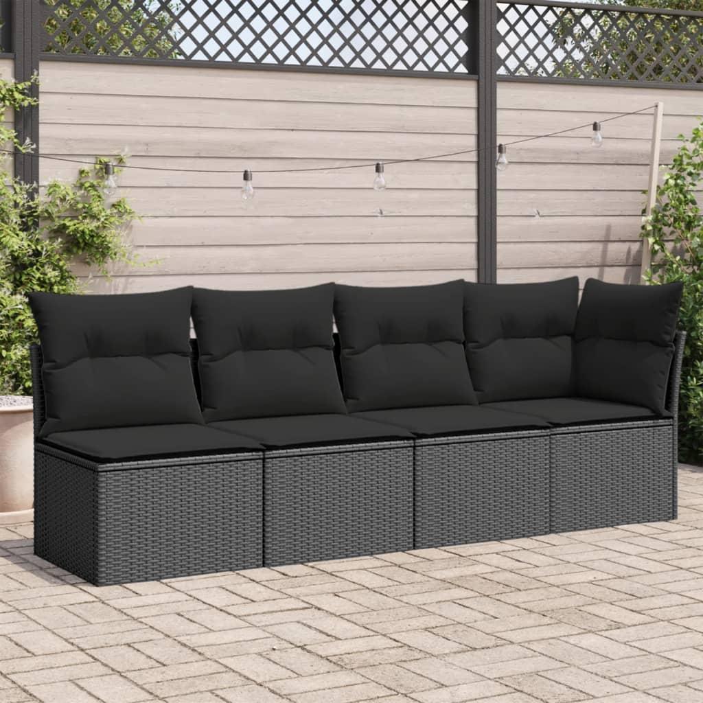 4-personers havesofa med hynder polyrattan sort billede