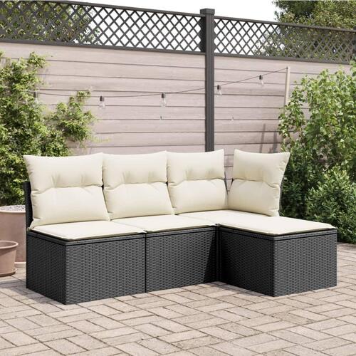 Haveskammel med hynde 55x55x37 cm polyrattan sort