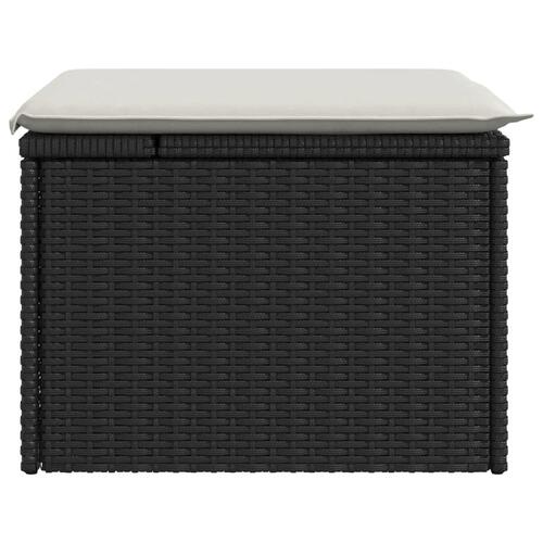 Haveskammel med hynde 55x55x37 cm polyrattan sort