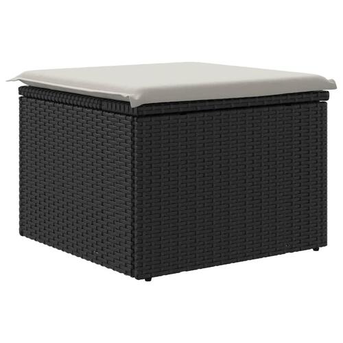 Haveskammel med hynde 55x55x37 cm polyrattan sort