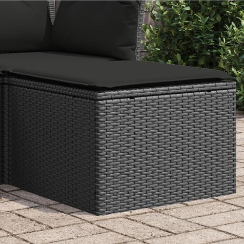 Haveskammel med hynde 55x55x37 cm polyrattan sort