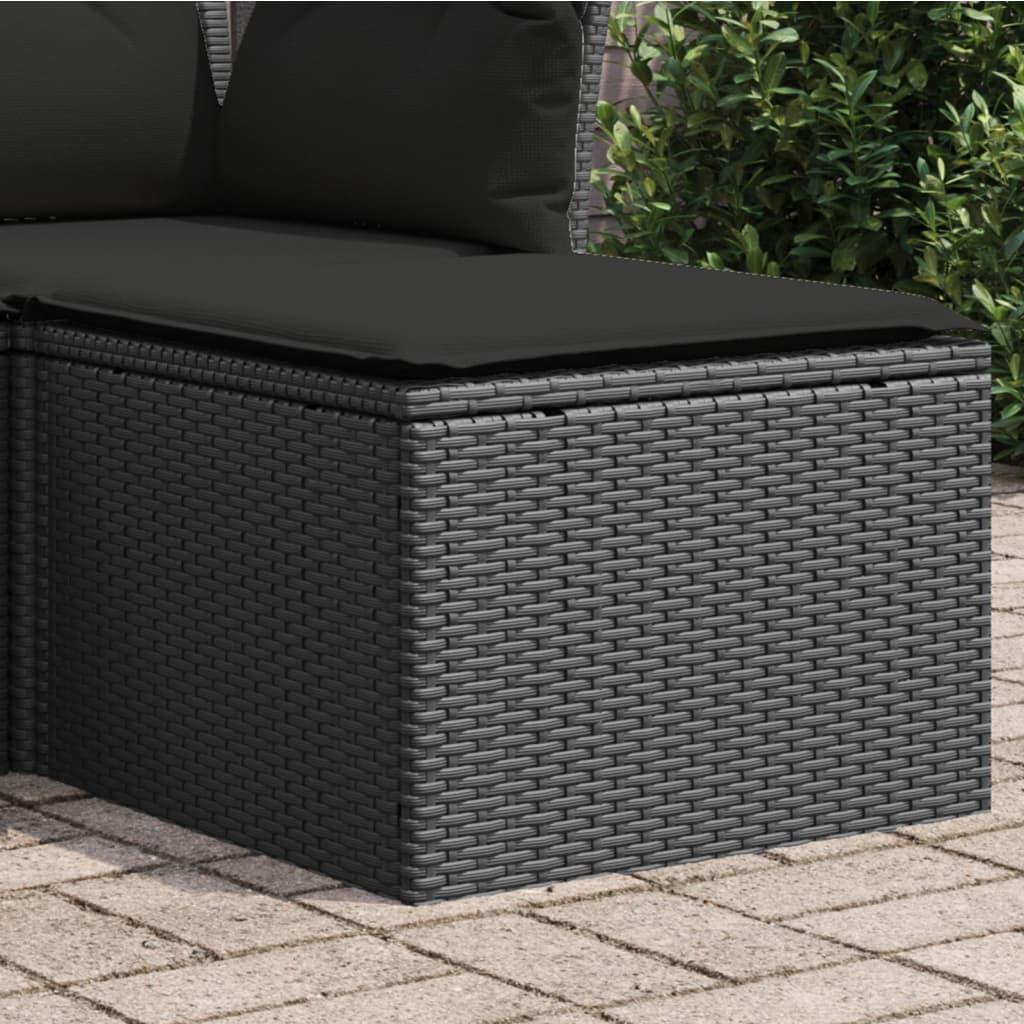 Haveskammel med hynde 55x55x37 cm polyrattan sort
