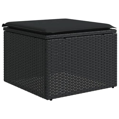 Haveskammel med hynde 55x55x37 cm polyrattan sort