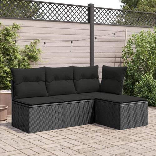 Haveskammel med hynde 55x55x37 cm polyrattan sort
