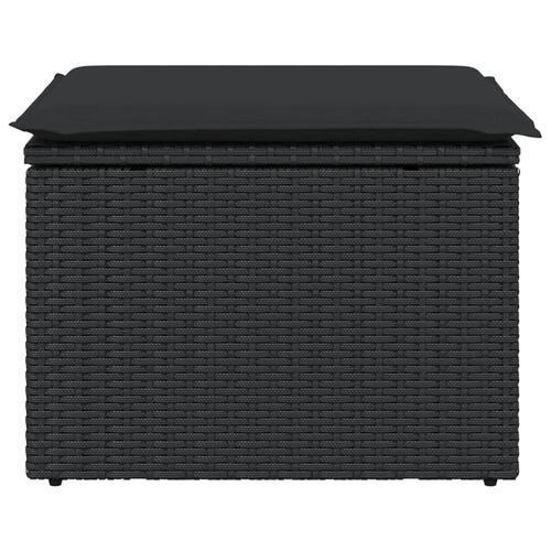 Haveskammel med hynde 55x55x37 cm polyrattan sort