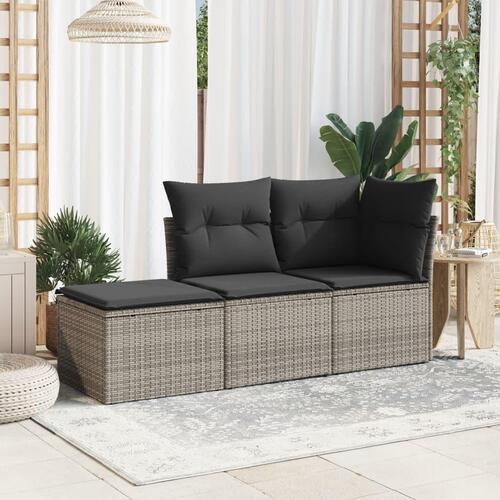 Haveskammel med hynde 55x55x37 cm polyrattan grå
