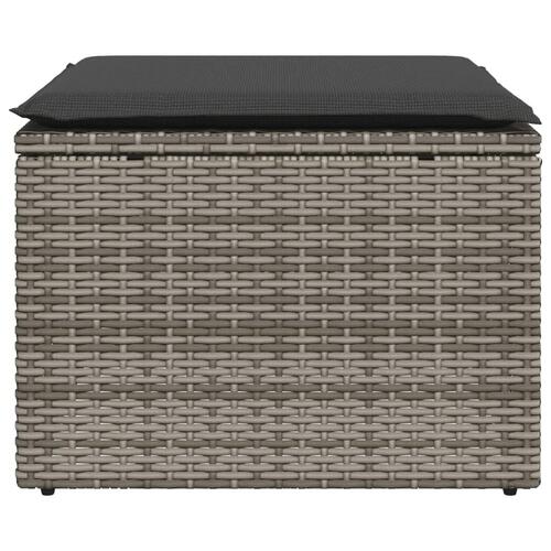 Haveskammel med hynde 55x55x37 cm polyrattan grå