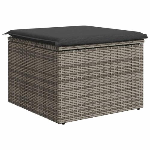 Haveskammel med hynde 55x55x37 cm polyrattan grå