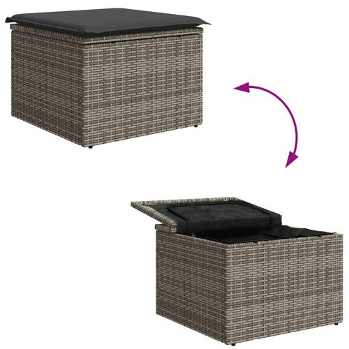 Haveskammel med hynde 55x55x37 cm polyrattan grå