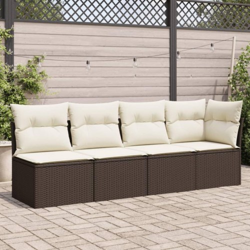 4-personers havesofa med hynder i polyrattan - brun/cremefarvet