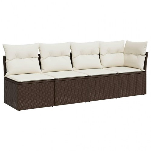 4-personers havesofa med hynder i polyrattan - brun/cremefarvet