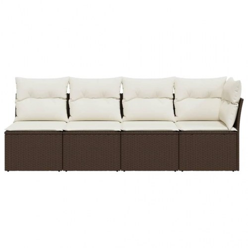 4-personers havesofa med hynder i polyrattan - brun/cremefarvet