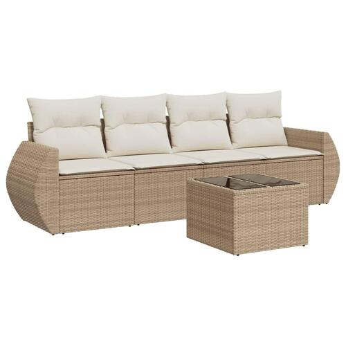 Sofasæt til haven 5 dele med hynder polyrattan beige
