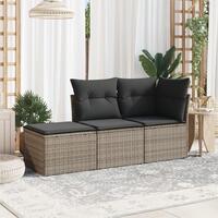 Havesofasæt 3 dele med hynder polyrattan grå