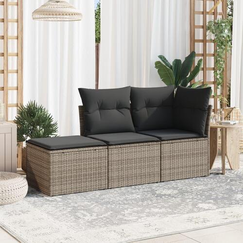 Havesofasæt 3 dele med hynder polyrattan grå