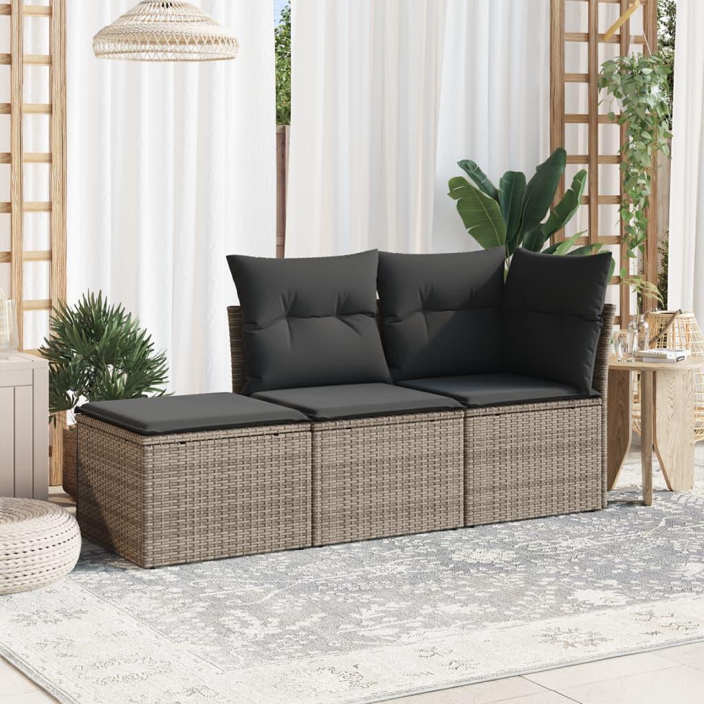 Havesofasæt 3 dele med hynder polyrattan grå