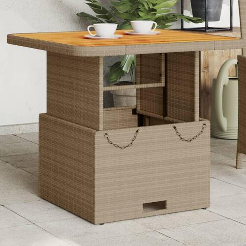 Havebord 80x80x71 cm polyrattan og akacietræ beige