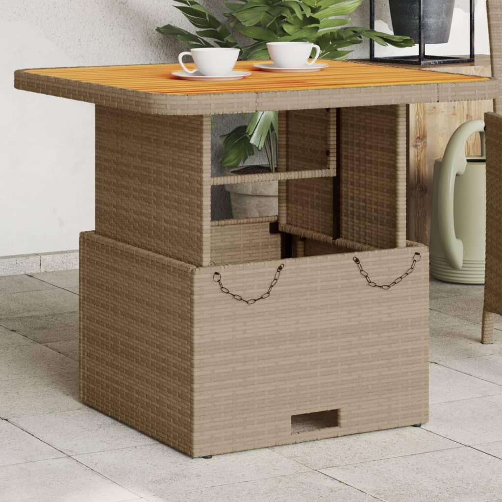 Havebord 80x80x71 cm polyrattan og akacietræ beige