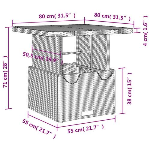 Havebord 80x80x71 cm polyrattan og akacietræ beige