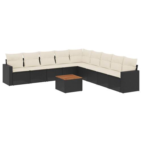 Sofasæt til haven 10 dele med hynder polyrattan sort