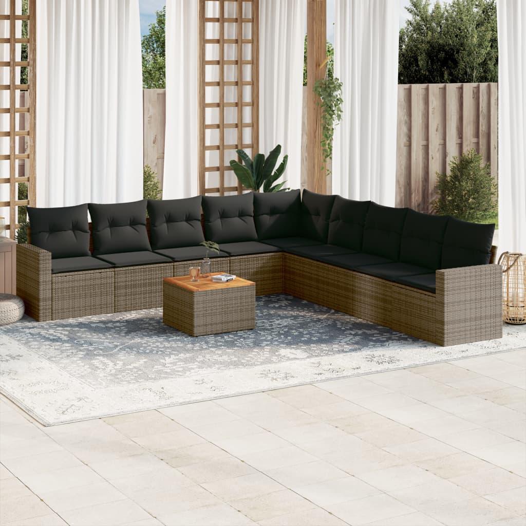 Sofasæt til haven 10 dele med hynder polyrattan grå
