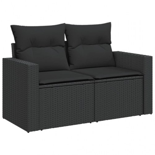Havesofa med hynder 2-personers - sort polyrattan