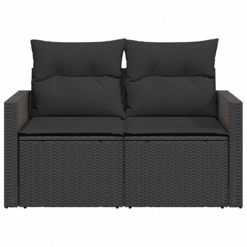 Havesofa med hynder 2-personers - sort polyrattan