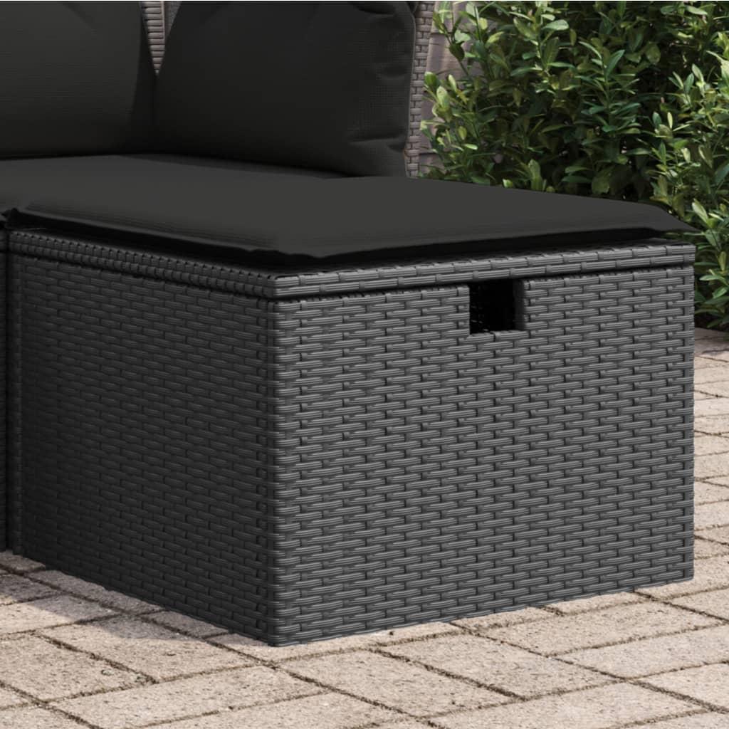 Haveskammel med hynde 55x55x37 cm polyrattan sort