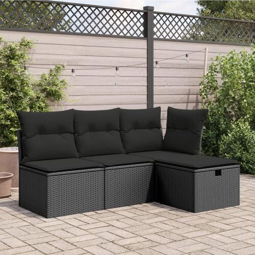 Haveskammel med hynde 55x55x37 cm polyrattan sort