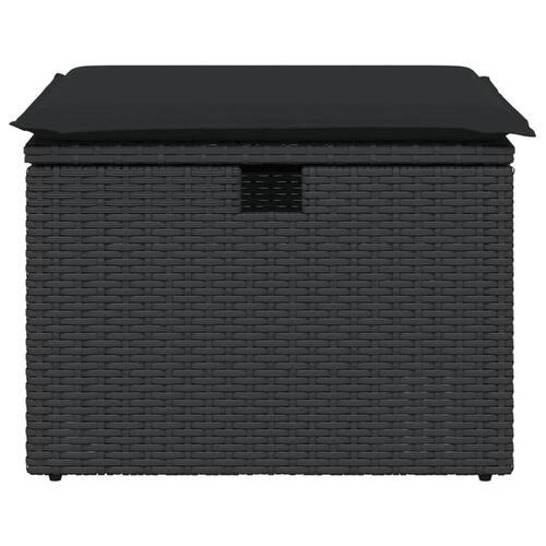 Haveskammel med hynde 55x55x37 cm polyrattan sort