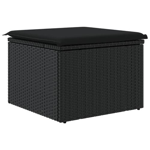 Haveskammel med hynde 55x55x37 cm polyrattan sort