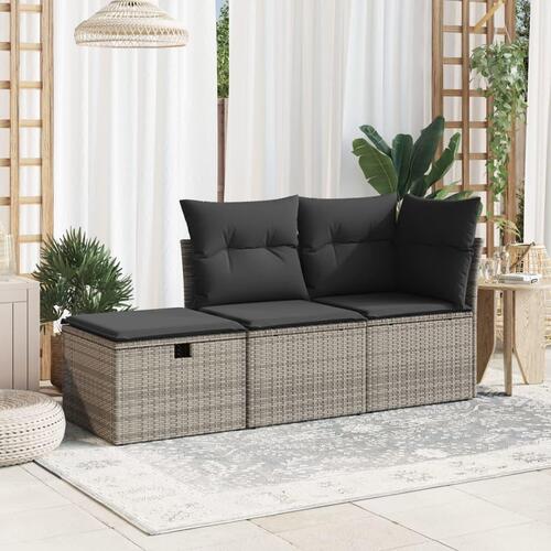 Haveskammel med hynde 55x55x37 cm polyrattan grå