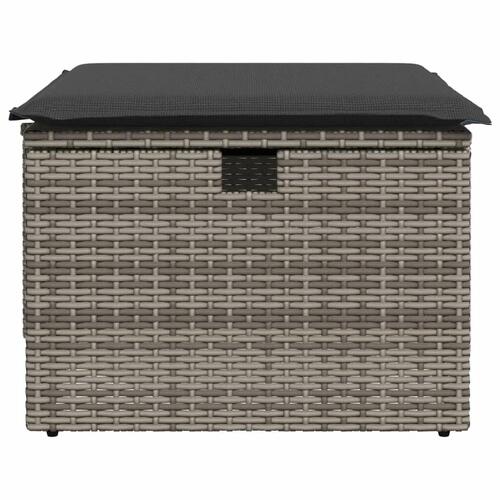 Haveskammel med hynde 55x55x37 cm polyrattan grå