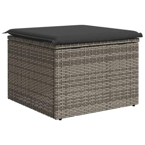 Haveskammel med hynde 55x55x37 cm polyrattan grå