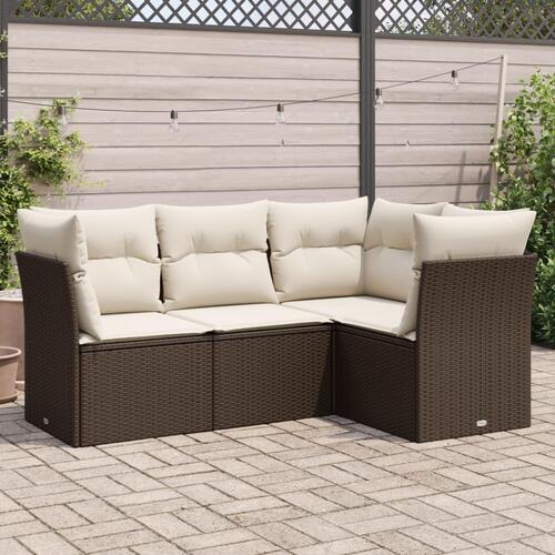 Sofasæt til haven 4 dele med hynder polyrattan brun