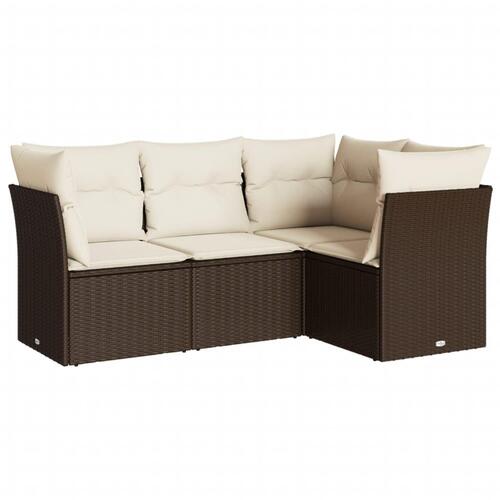 Sofasæt til haven 4 dele med hynder polyrattan brun