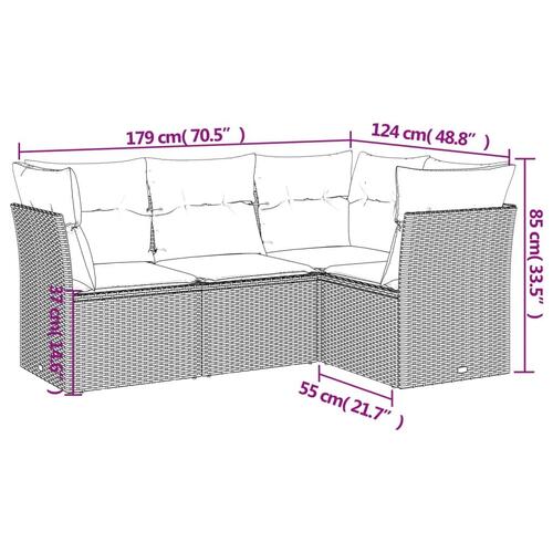 Sofasæt til haven 4 dele med hynder polyrattan brun