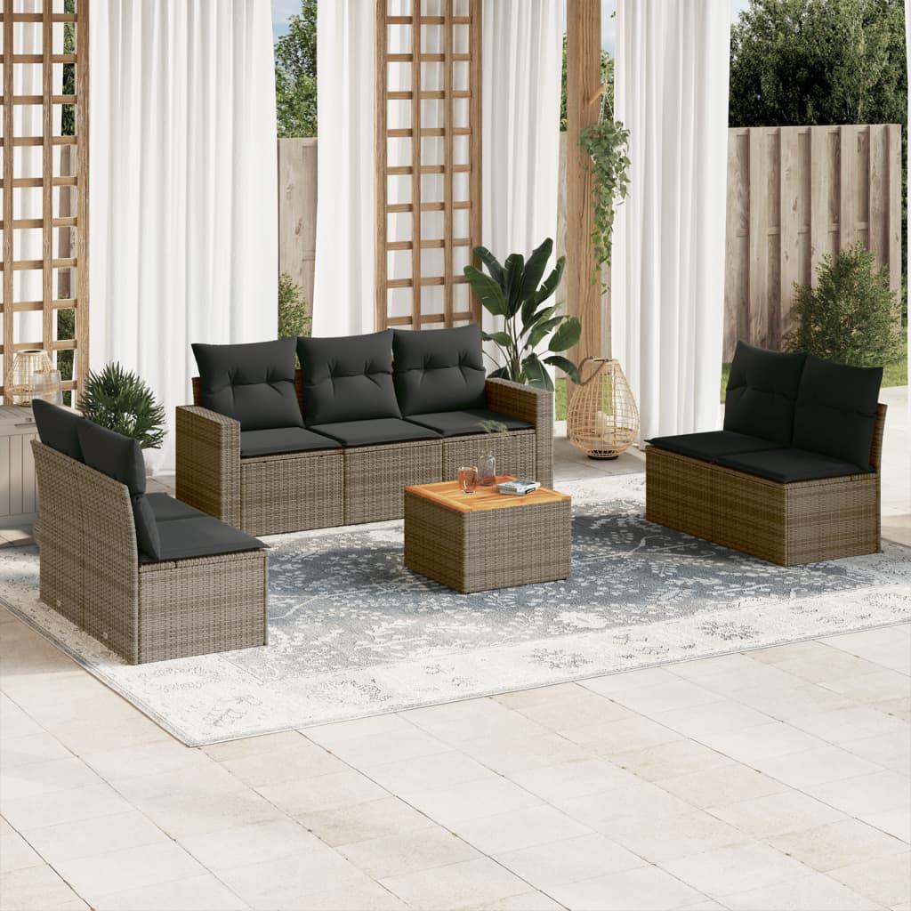 Sofasæt til haven 8 dele med hynder polyrattan grå billede