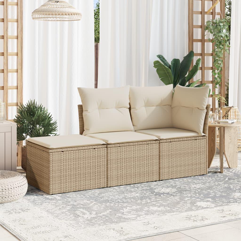 Sofasæt til haven 3 dele med hynder polyrattan beige billede