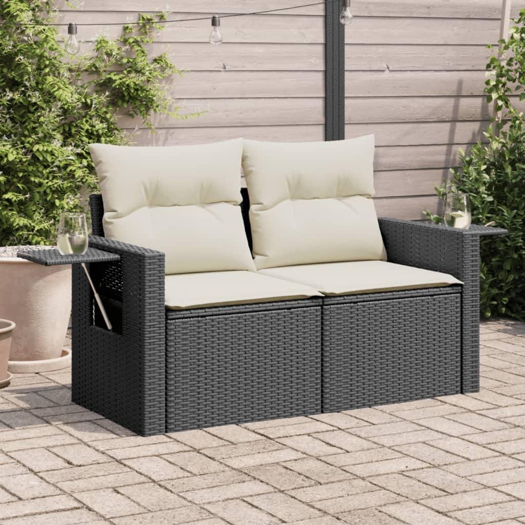 2-Personers Havesofa Med Hynder Polyrattan Beige - Sort og cremefarvet / uden opbevaring