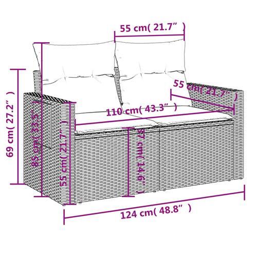 2-personers havesofa med hynder polyrattan sort