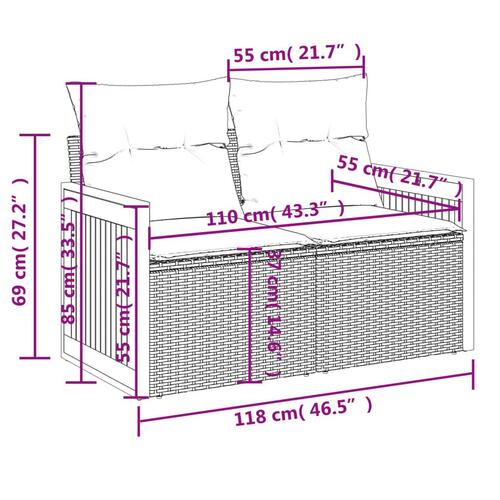 2-personers havesofa med hynder polyrattan sort
