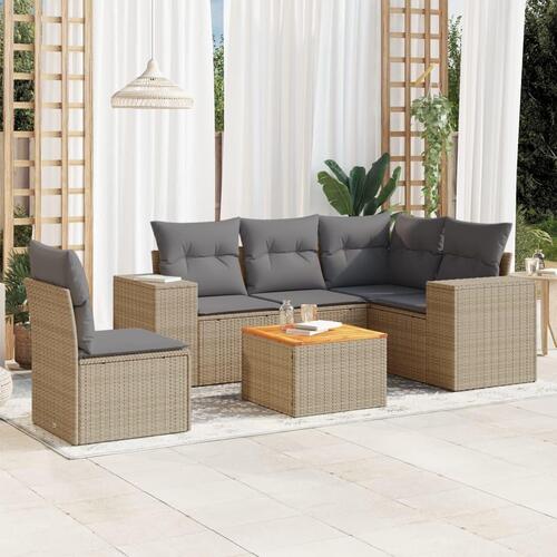 Sofasæt til haven 6 dele med hynder polyrattan beige