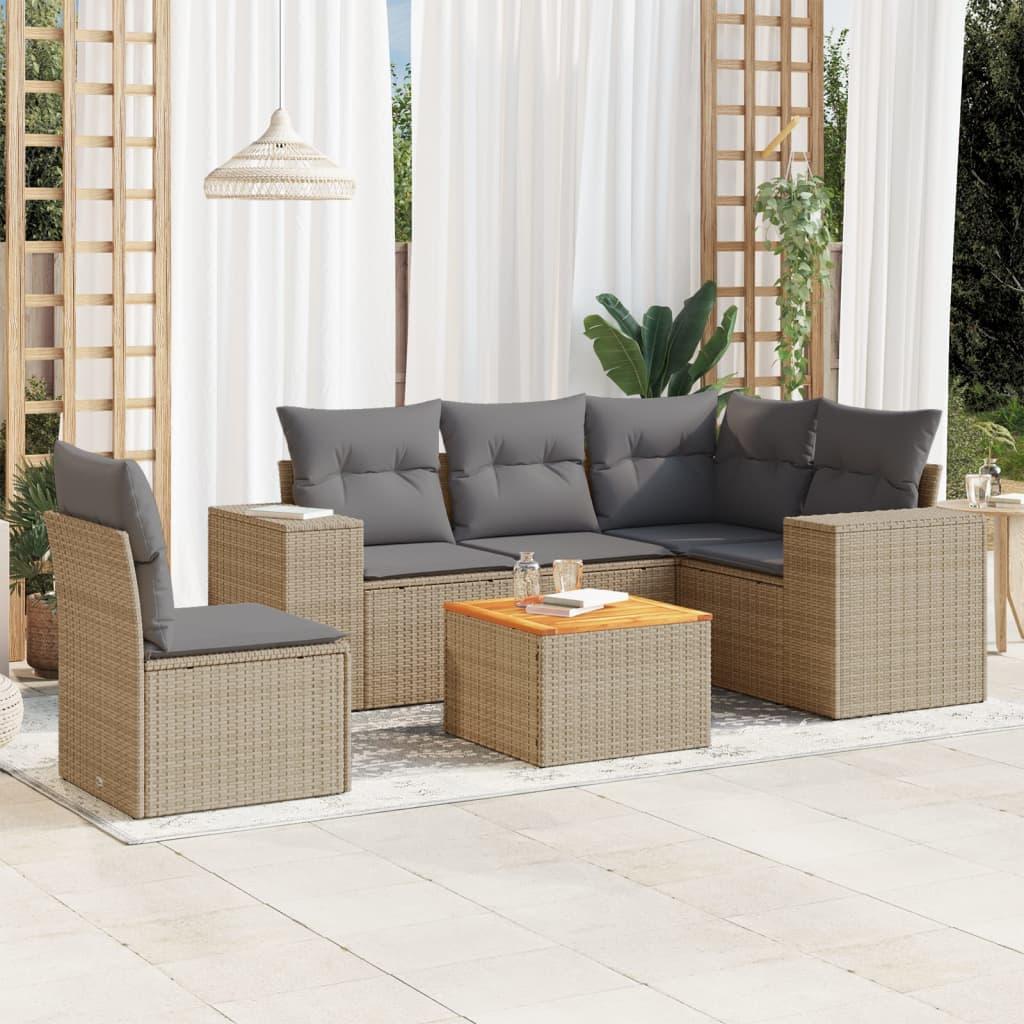 Sofasæt til haven 6 dele med hynder polyrattan beige