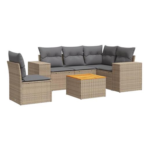 Sofasæt til haven 6 dele med hynder polyrattan beige