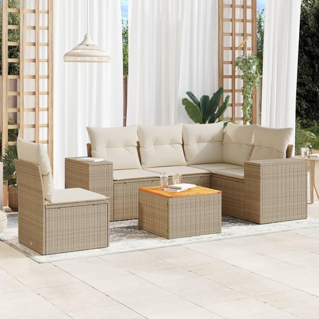 Sofasæt til haven 6 dele med hynder polyrattan beige