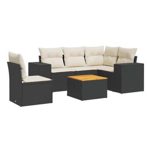 Sofasæt til haven 6 dele med hynder polyrattan sort