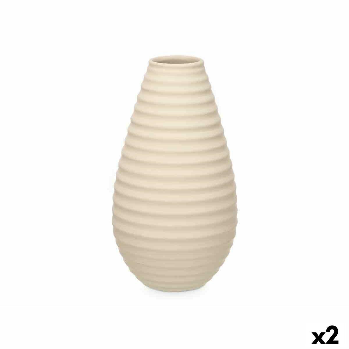 Vase Beige Keramik 22 x 44 x 22 cm (2 enheder) Striber